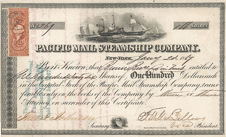 Pacific Mail Steamship Company, Aktie von 1867