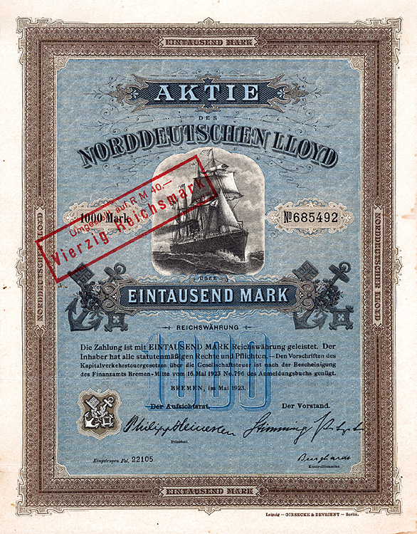 Norddeutscher Lloyd Aktie von 1923