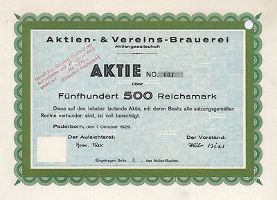 Aktien- & Vereins-Brauerei AG, Paderborn, 1929