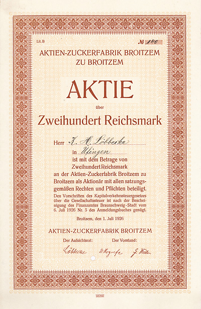 Aktien-Zuckerfabrik Broitzem 1926