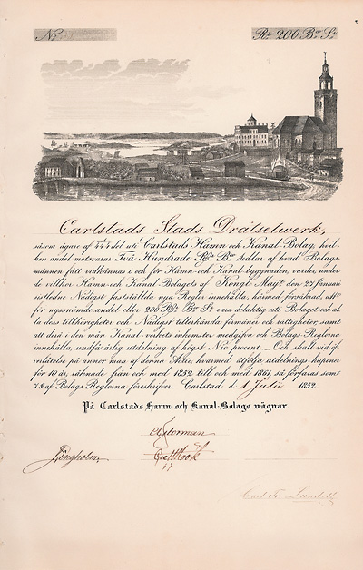 Carlstads Hamn och Kanal-Bolag, 1852