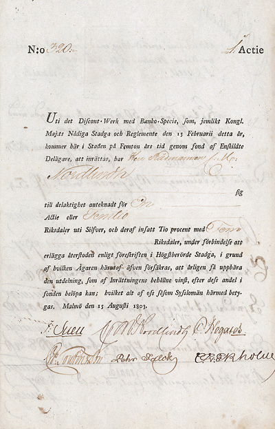 Malmö Banco Discont Werk, 1803