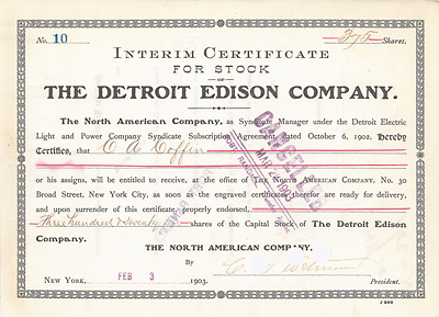 Detroit Edison Company, New York, 1903 - Autograph C.A. Coffin