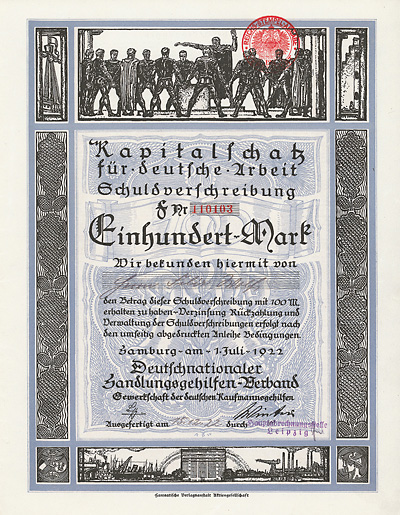 Kunst auf Wertpapieren - Ein Werk von Andreas Paul Weber -Deutschnationaler Handlungsgehilfen-Verband 1922 - 