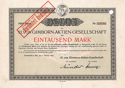 H. von Gimborn-AG Emmerich a. Rh. 1922