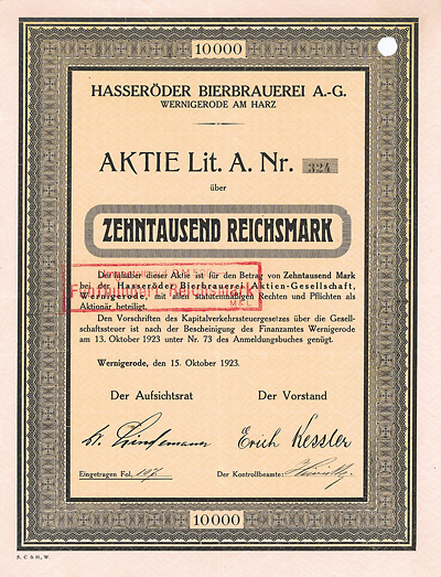 Hasseröder Bierbrauerei AG, Wernigerode am Harz, 1923