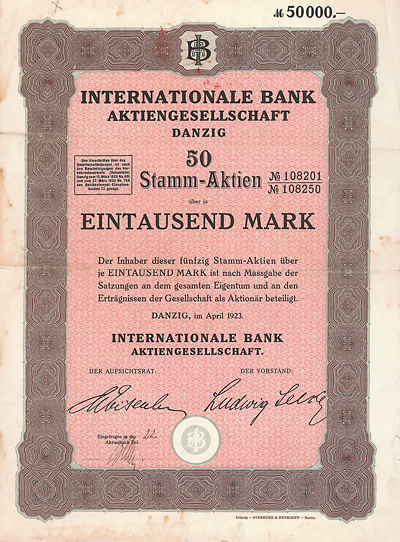 Internationale Bank AG Danzig 1923