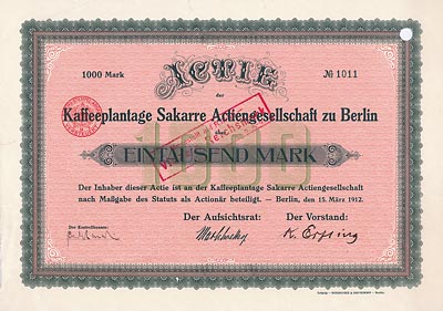 Kaffeeplantage Sakarre Berlin 1912