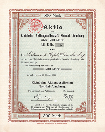 Kleinbahn-AG Stendal-Arneburg 1913