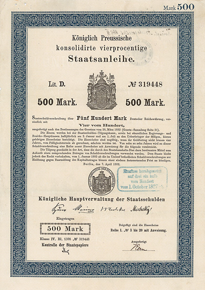 Königreich Preußen Staatsschuldverschreibung