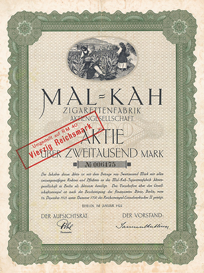 MAL-KAH Zigarettenfabrrik Berlin 1922
