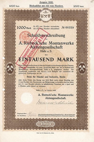 A. Riebeck’sche Montanwerke AG 1920