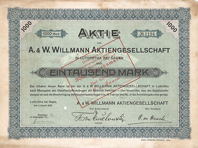 A. & W. Willmann AG Luthrötha bei Sagan 1922