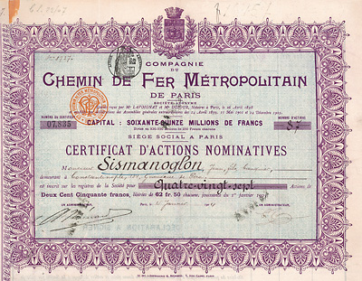 Compagnie du Chemin de Fer Métropolitain de Paris S.A., Paris, 1904