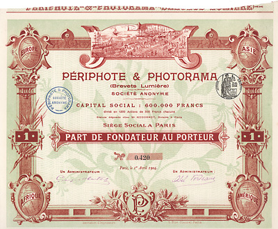 Périphote & Photorama (Brevets Lumière) S.A., Paris, Action, 1904