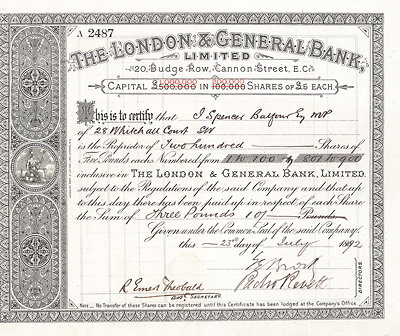 London & General Bank Limited, 1892