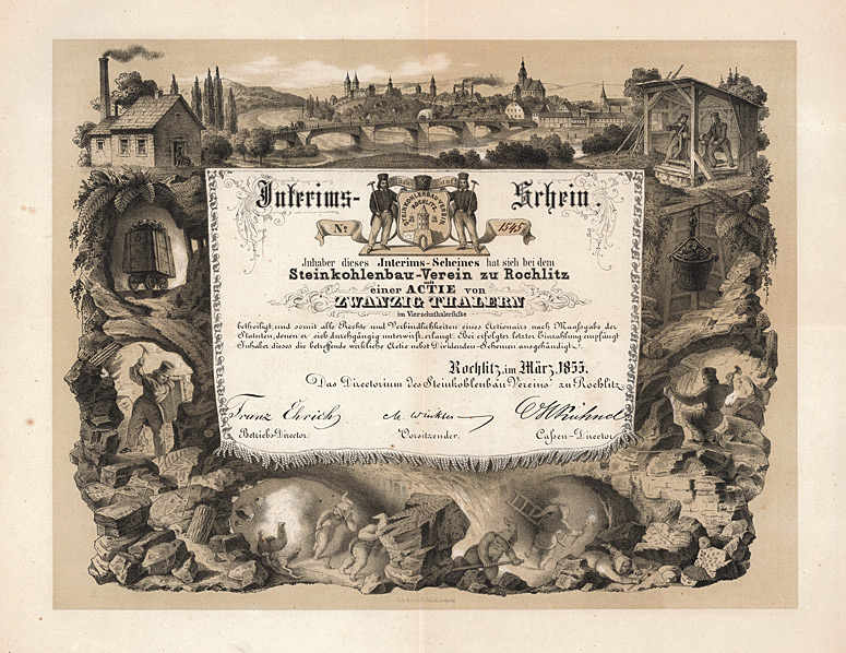 Steinkohlenbau-Verein zu Rochlitz Actie 20 Thaler 1855