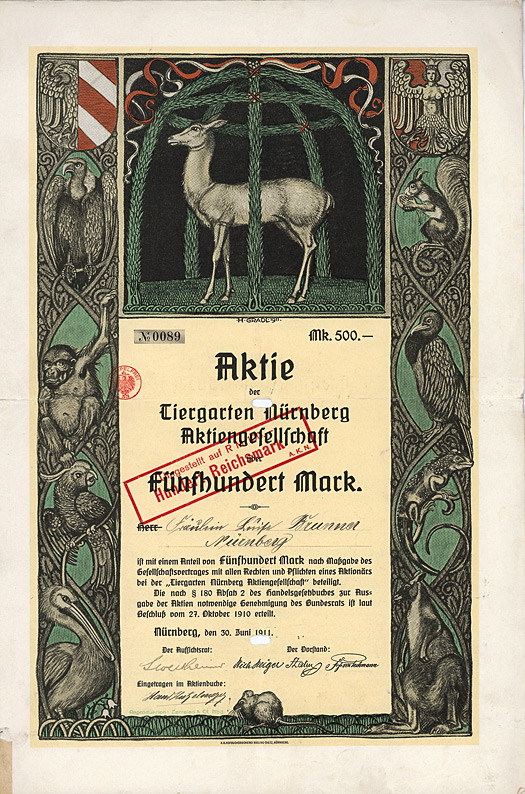 Tiergarten Nuernberg Aktie 500 Mark 1911