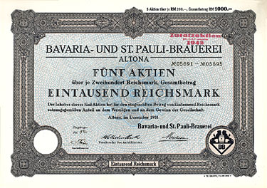 Bavaria- und St. Pauli-Brauerei Hamburg Aktie von 1931