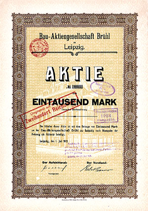 Bau-AG Bruehl Leipzig - Aktie von 1912