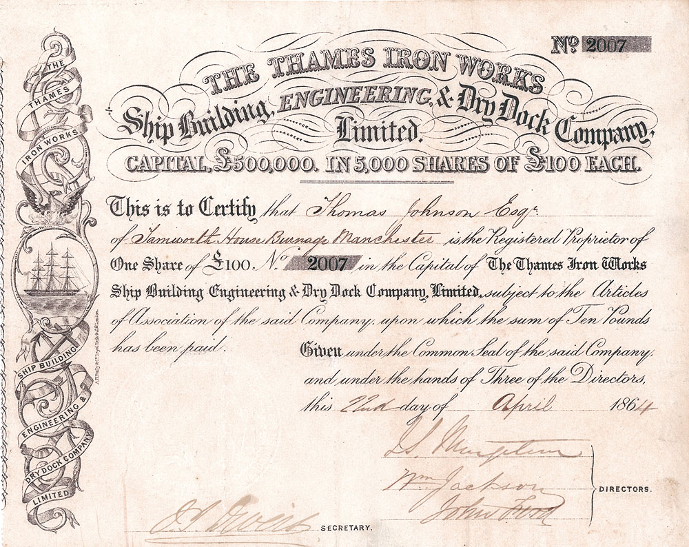 Thames Iron Works Nonvaleurs als Sammelobjekte und Kapitalanlage