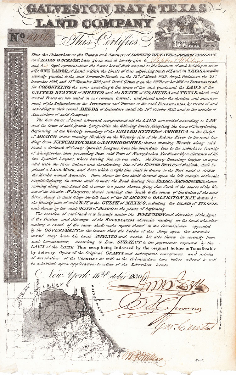 Galveston Bay and Texas Land Company Nonvaleurs als Sammelobjekte und Kapitalanlage