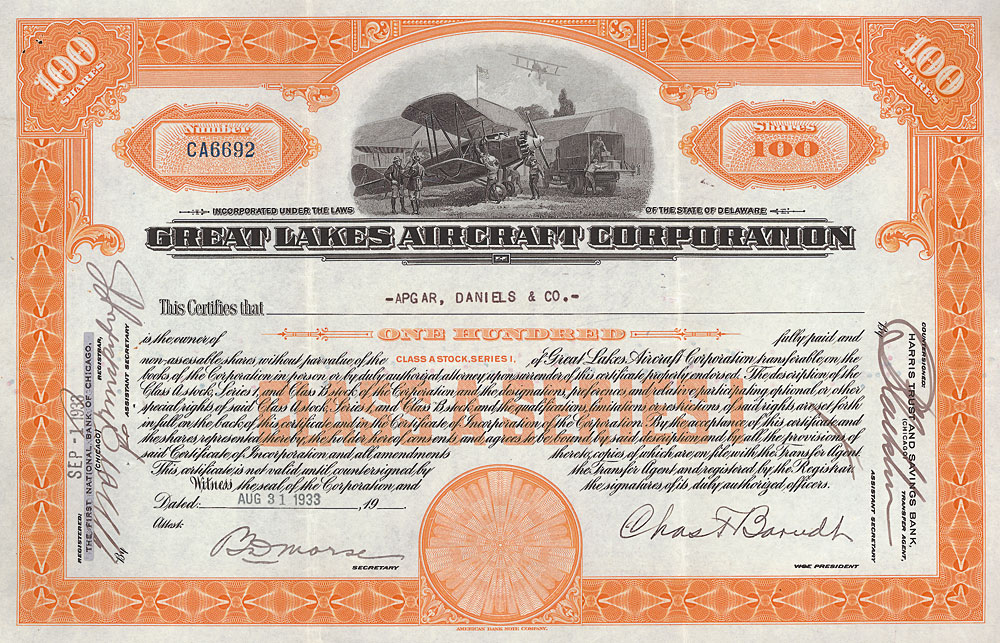 Great Lakes Aircraft Corporation Nonvaleurs als Sammelobjekte und Kapitalanlage