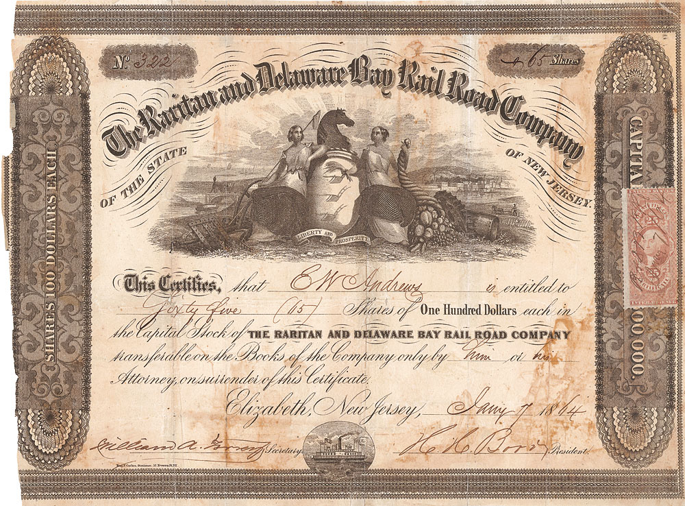 Raritan and Delaware Bay Railroad Company Nonvaleurs als Sammelobjekte und Kapitalanlage