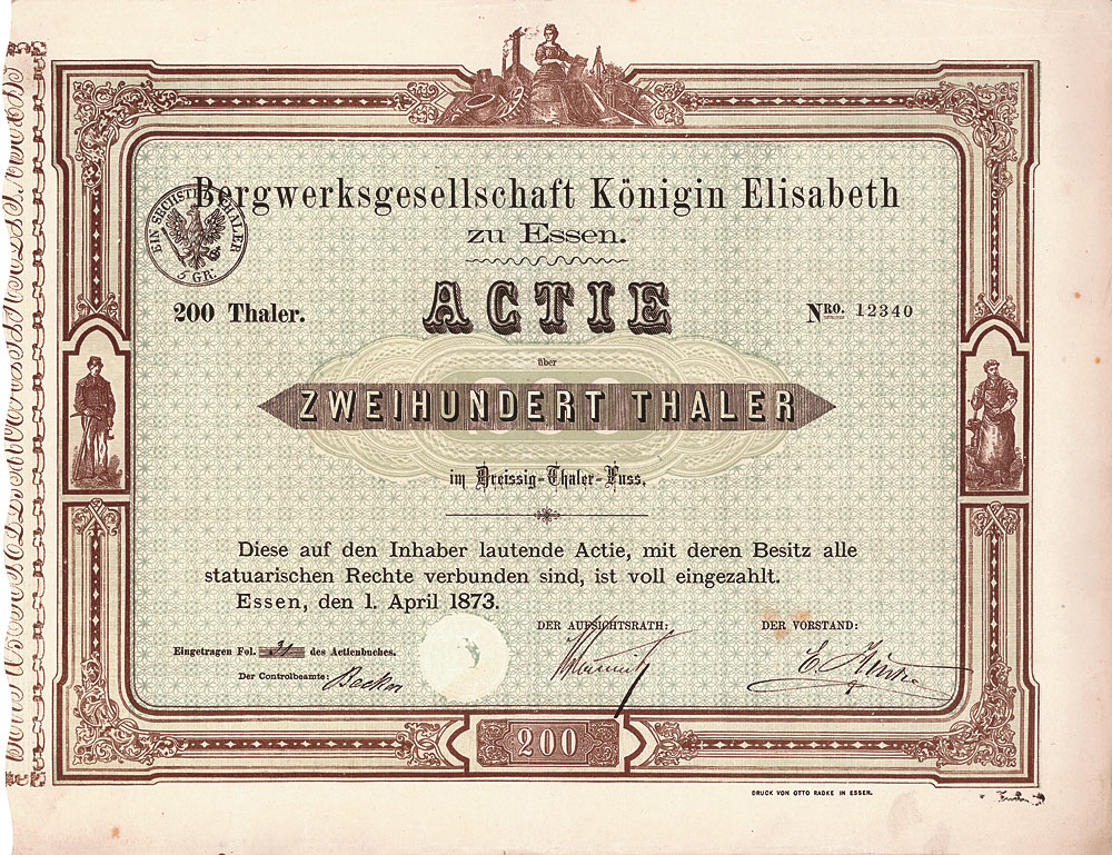 Bergwerksgesellschaft Königin Elisabeth Nonvaleurs als Sammelobjekte und Kapitalanlage