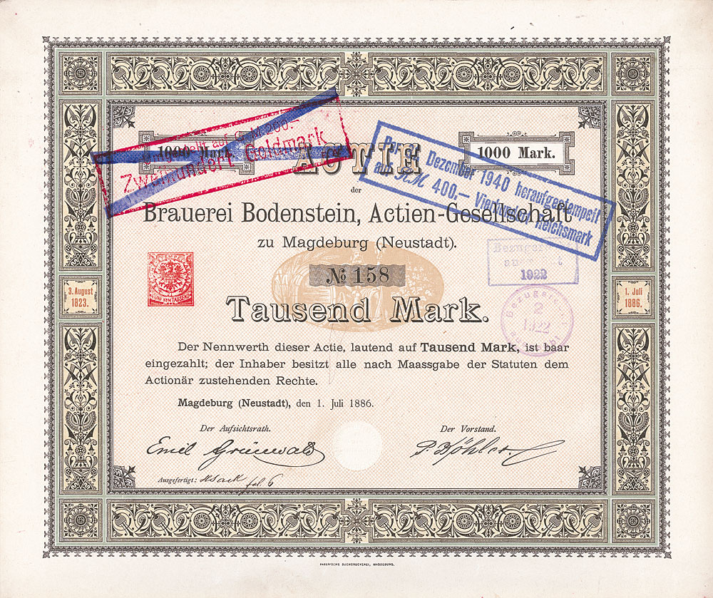 Brauerei Bodenstein AG Nonvaleurs als Sammelobjekte und Kapitalanlage