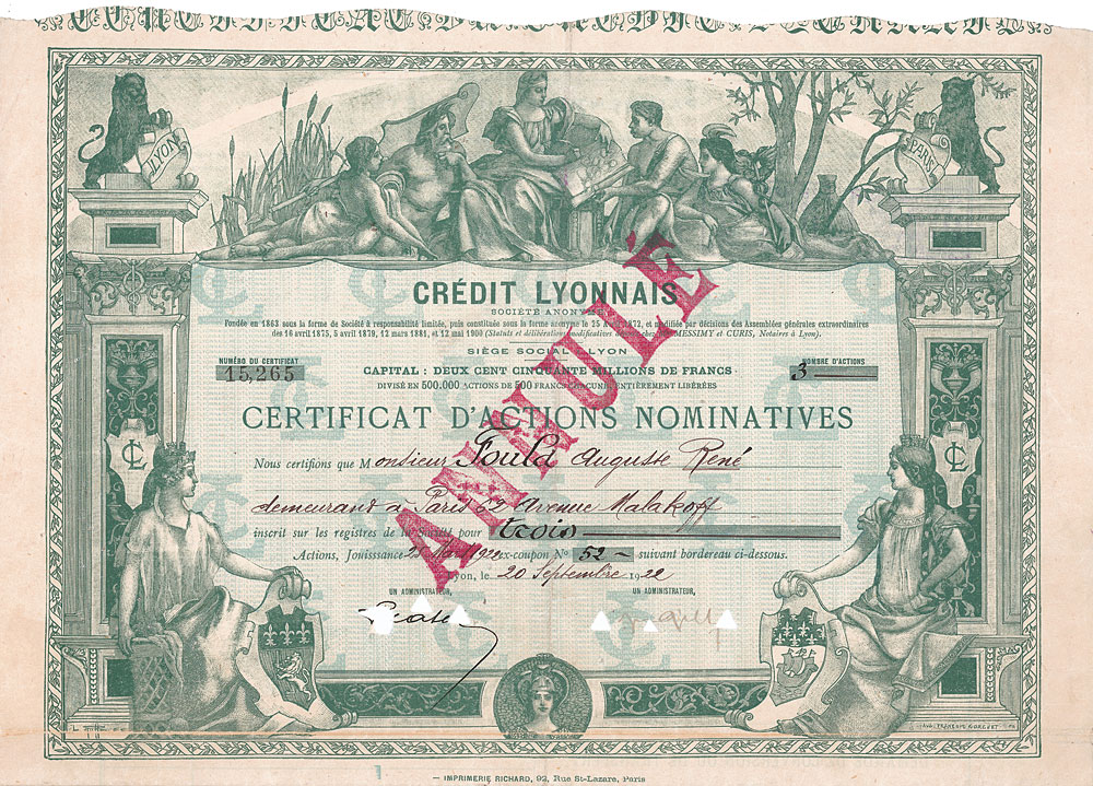 Crédit Lyonnais Nonvaleurs als Sammelobjekte und Kapitalanlage