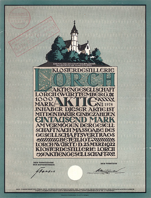 Klosterdestillerie Lorch AG 1922