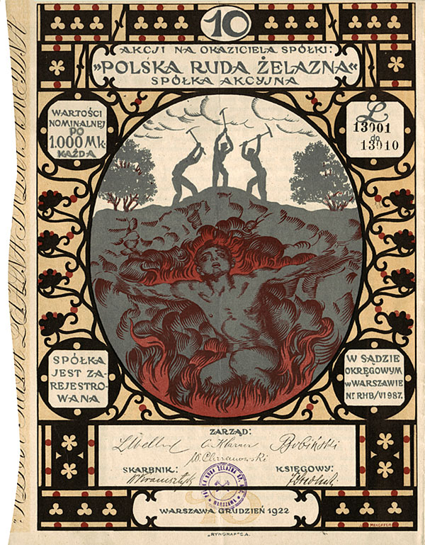 Polska Ruda Zelazna Los Nr. 1076 Kunst auf Aktien Gebrauchsgraphik des bedeutenden polnischen Malers Jozef Mehoffer