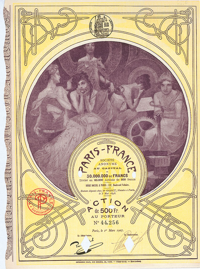 Kunst auf Aktien - Paris-France, gestaltet von Alfons Mucha