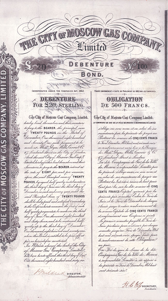 City of Moscow Gas Company 1866