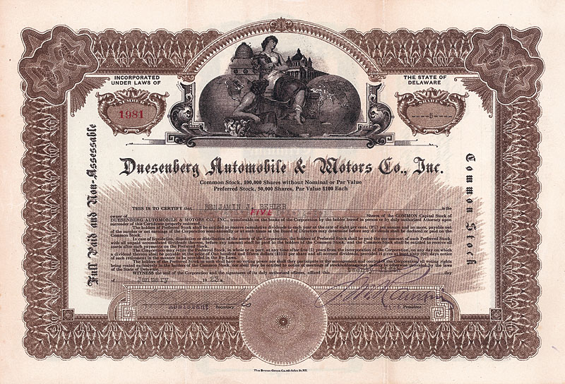 Duesenberg Automobile & Motors Co. 1923