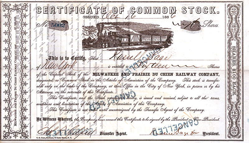 Milwaukee and Prairie du Chien Railway Company 1866