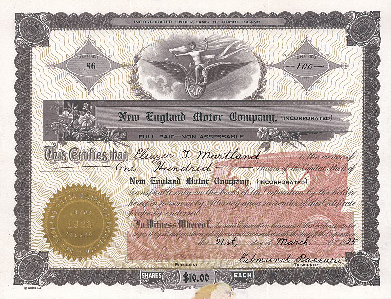 New England Motor Company, Rhode Island, 1925