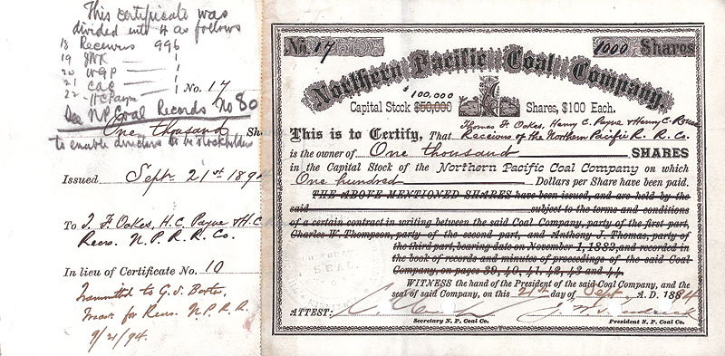 Northern Pacific Coal Company 1894