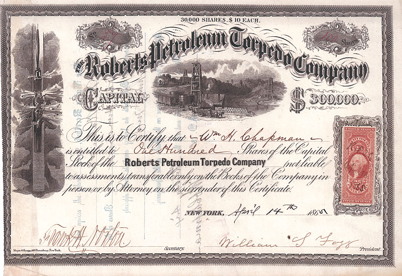 Roberts Petroleum Torpedo Company, New York, 1865