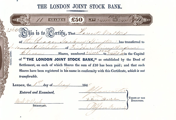 London Joint Stock Bank - 1845
