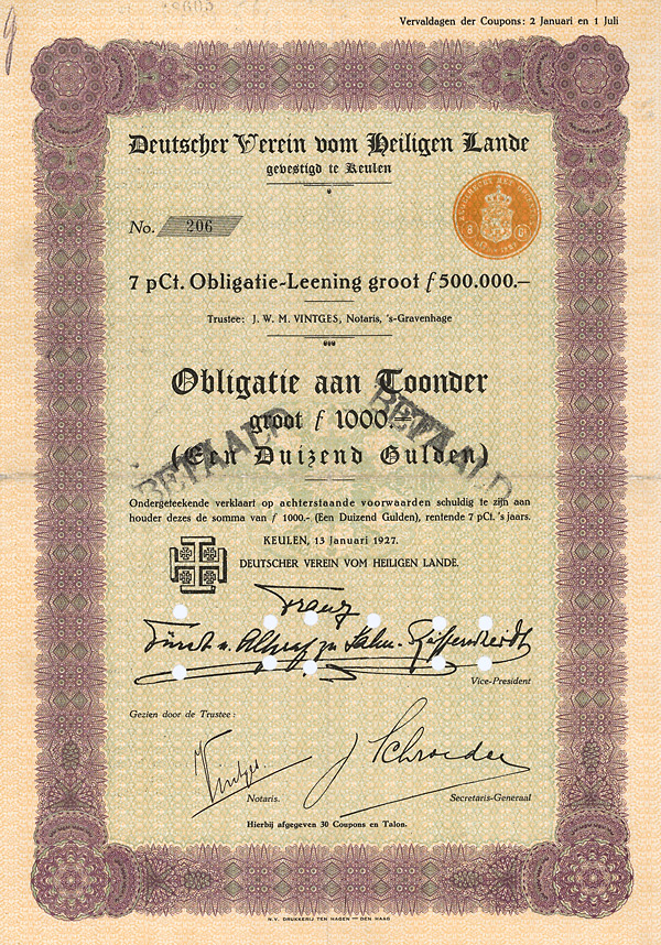 Deutscher Verein vom Heiligen Lande, Köln, 1927