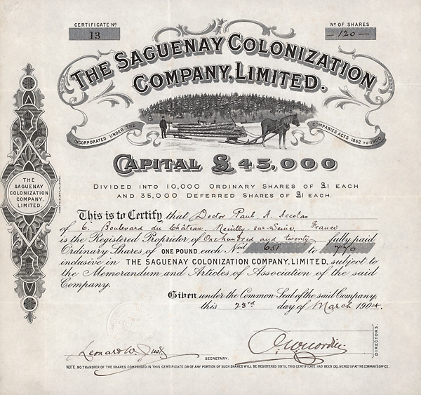 Saguenay Colonization Company, 1904