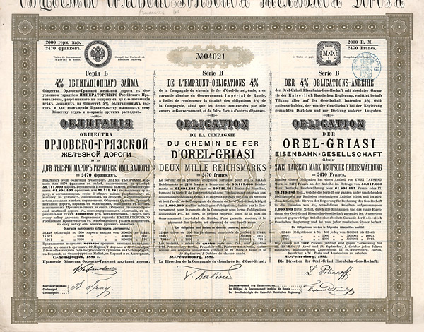 Orel-Griasi Eisenbahn-Gesellschaft, 1889