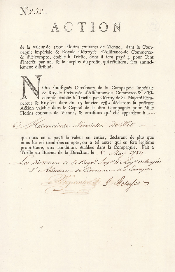 Compagnie Impériale & Royale Octroyée d’Assurance - de Commerce & d’Escompte 1783