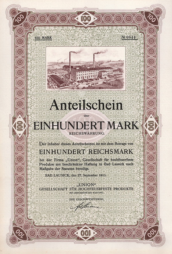 “Union” Gesellschaft für hochfeuerfeste Produkte mbH, Bad Lausick, 1913
