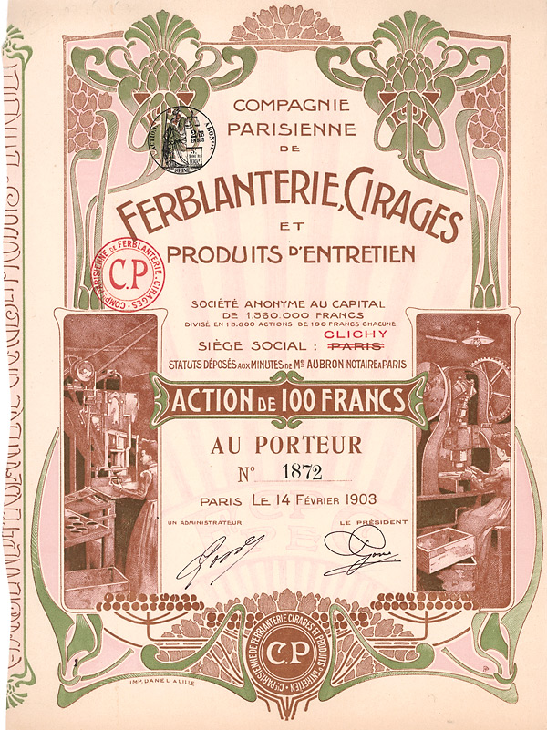 Compagnie Parisienne de Ferblanterie, Cirages & Produits d’Entretien S.A. 1903