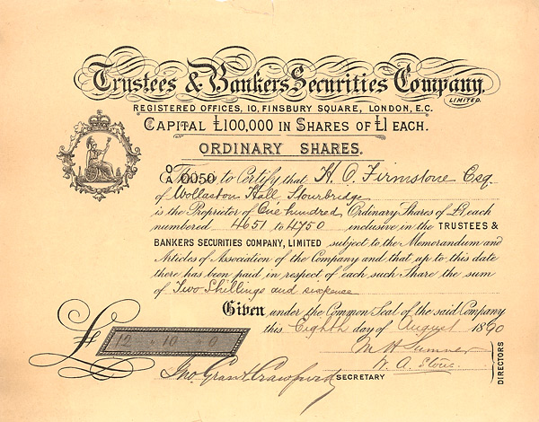 Trustees & Bankers Securities Company, London, 1890
