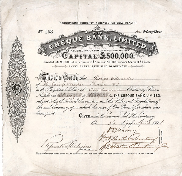 Cheque Bank Ltd., London, 1894