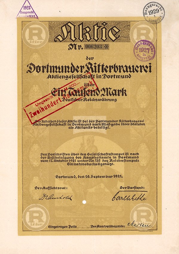 Dortmunder Ritterbrauerei AG 1921